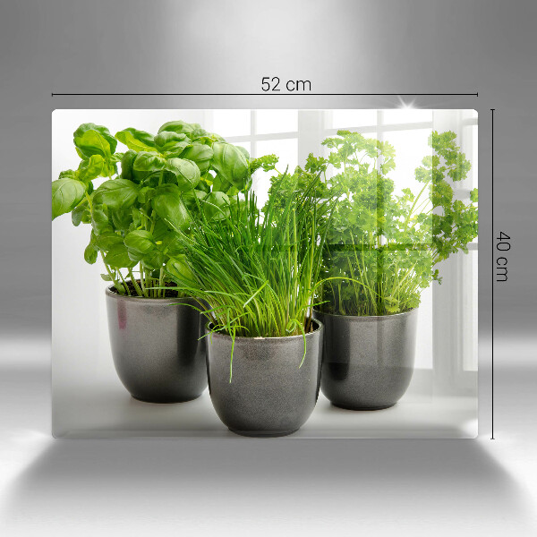 Chopping board Potflowers with herbs