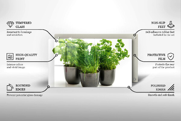 Chopping board Potflowers with herbs