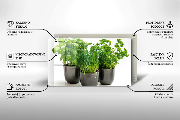 Chopping board Potflowers with herbs