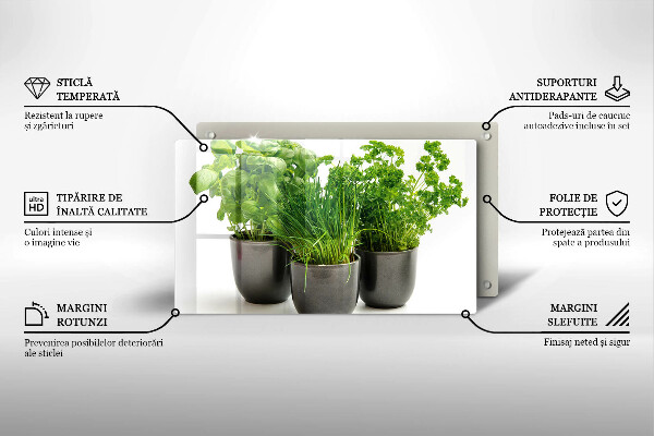 Chopping board Potflowers with herbs
