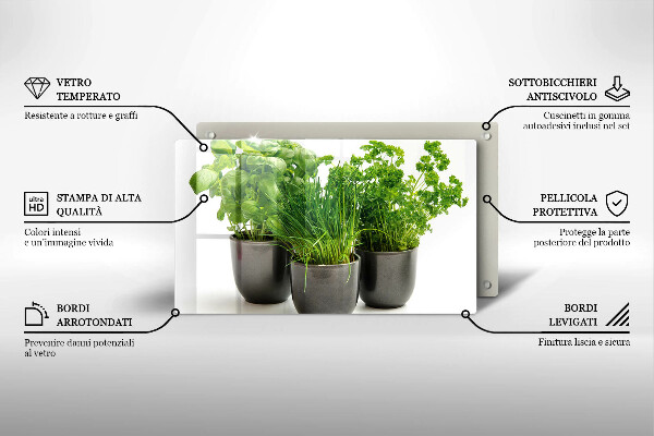 Chopping board Potflowers with herbs