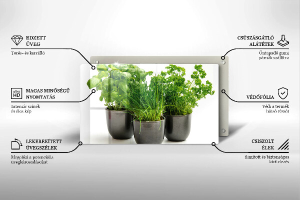 Chopping board Potflowers with herbs