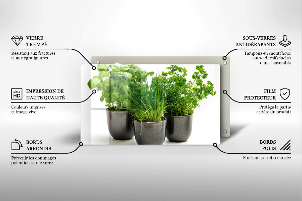 Chopping board Potflowers with herbs