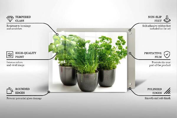 Chopping board Potflowers with herbs