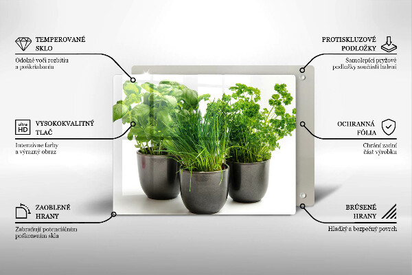 Chopping board Potflowers with herbs