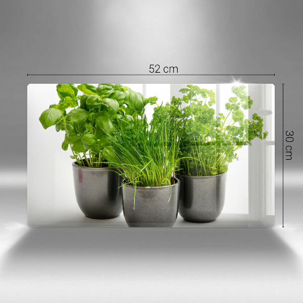 Chopping board Potflowers with herbs