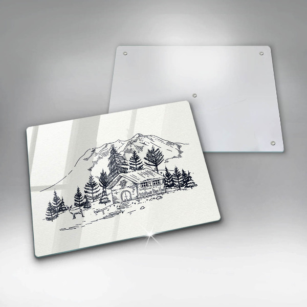 Chopping board Drawing a house in the mountains