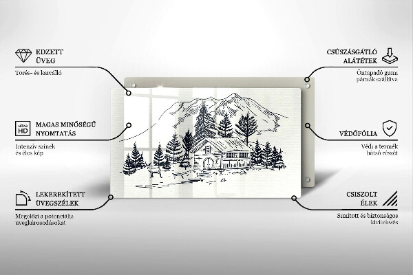 Chopping board Drawing a house in the mountains