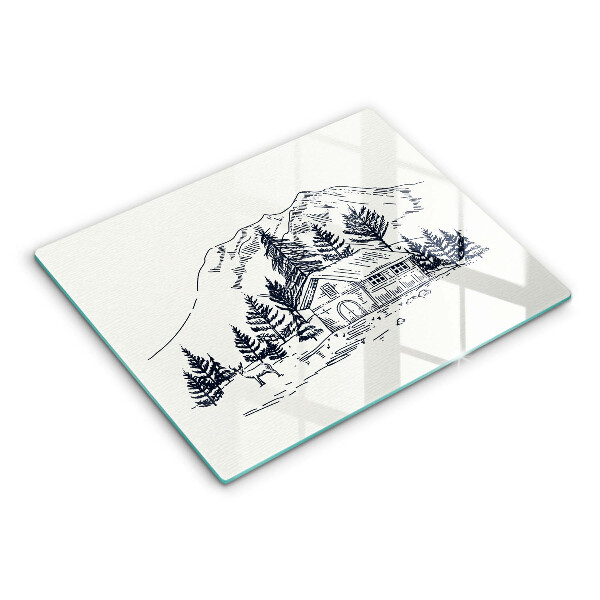 Chopping board Drawing a house in the mountains
