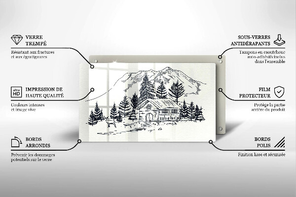 Chopping board Drawing a house in the mountains