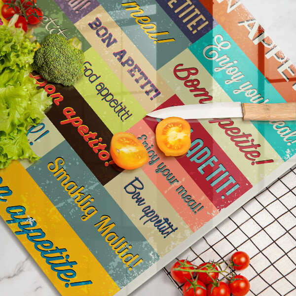 Chopping board glass Enjoy your meal transcriptions