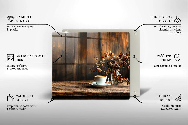 Chopping board Coffee cup and wood