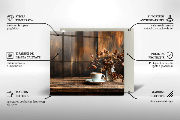 Chopping board Coffee cup and wood