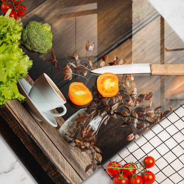 Chopping board Coffee cup and wood