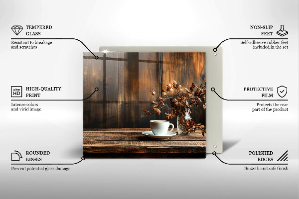 Chopping board Coffee cup and wood