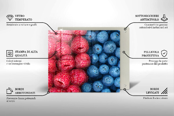 Chopping board Fruit of raspberry and blueberries