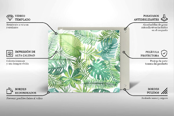 Chopping board glass Boho watercolors leaves