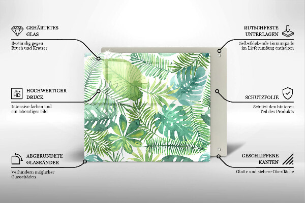 Chopping board glass Boho watercolors leaves