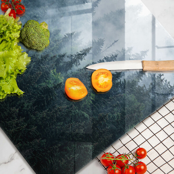 Glass worktop saver Forest of trees and fog