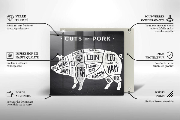 Glass worktop saver Pork pig meat