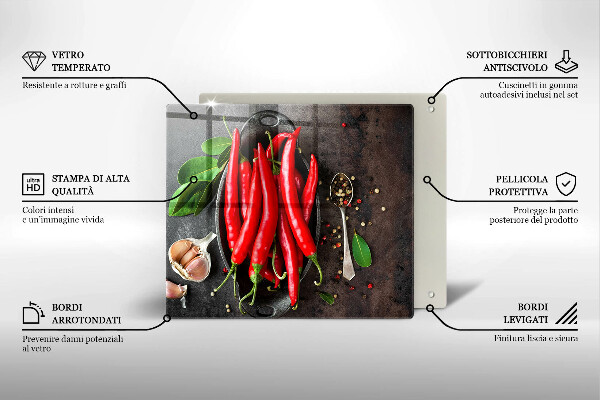 Chopping board glass Red chili peppers