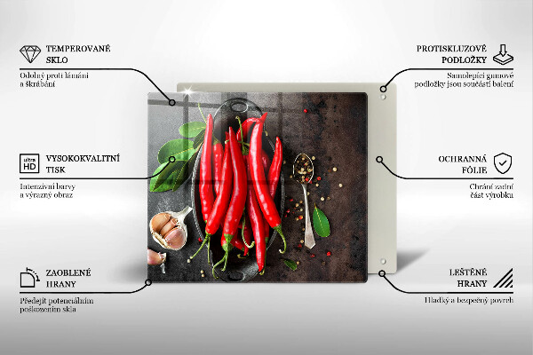 Chopping board glass Red chili peppers