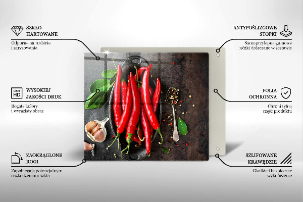 Chopping board glass Red chili peppers