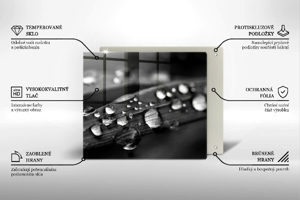 Glass worktop saver Drops of dew on the leaves