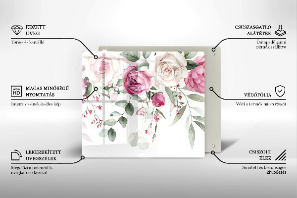 Kitchen worktop protector Watercolor roses