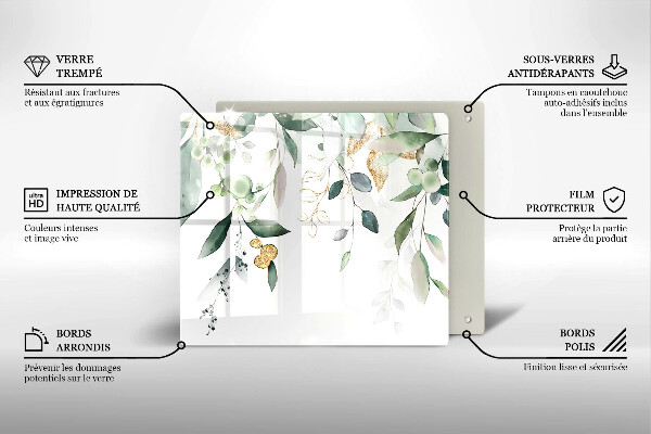 Glass worktop saver Watercolor leaves