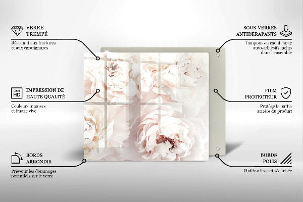 Glass worktop saver Pastel peonies
