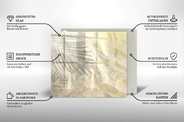 Glass worktop saver Palm sand and leaves