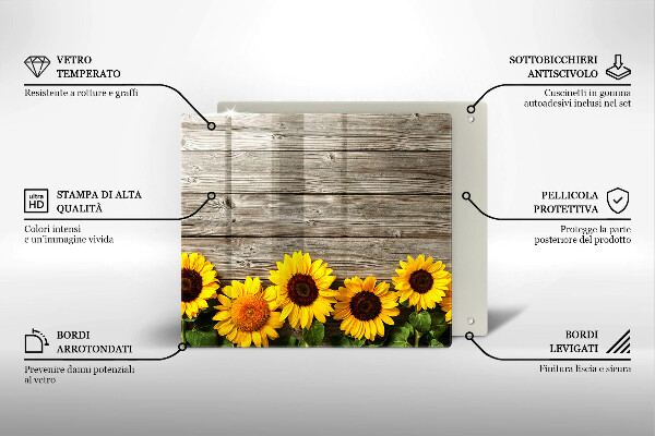 Chopping board glass Sunflowers on the boards
