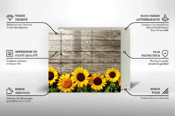 Chopping board glass Sunflowers on the boards