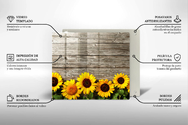 Chopping board glass Sunflowers on the boards