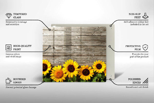 Chopping board glass Sunflowers on the boards