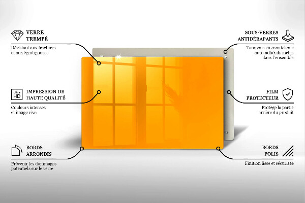 Chopping board glass Dark yellow color
