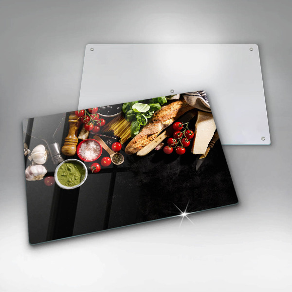 Cutting board Italian ingredients and spices