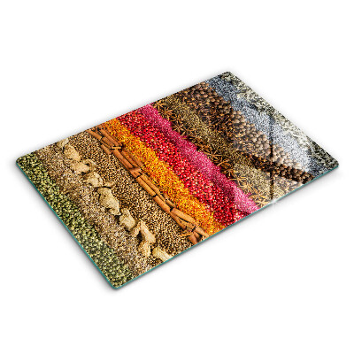 Chopping board glass Colorful spices