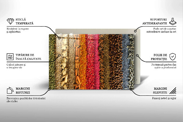 Chopping board glass Colorful spices