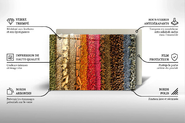 Chopping board glass Colorful spices