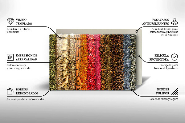 Chopping board glass Colorful spices