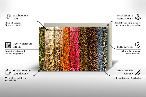 Chopping board glass Colorful spices