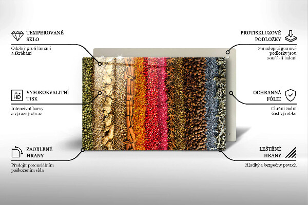 Chopping board glass Colorful spices