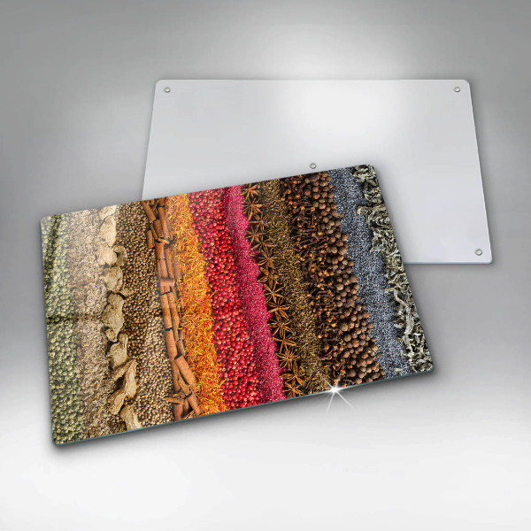 Chopping board glass Colorful spices