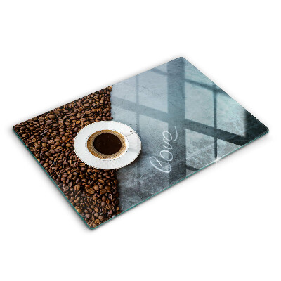 Chopping board glass Coffee beans and cup