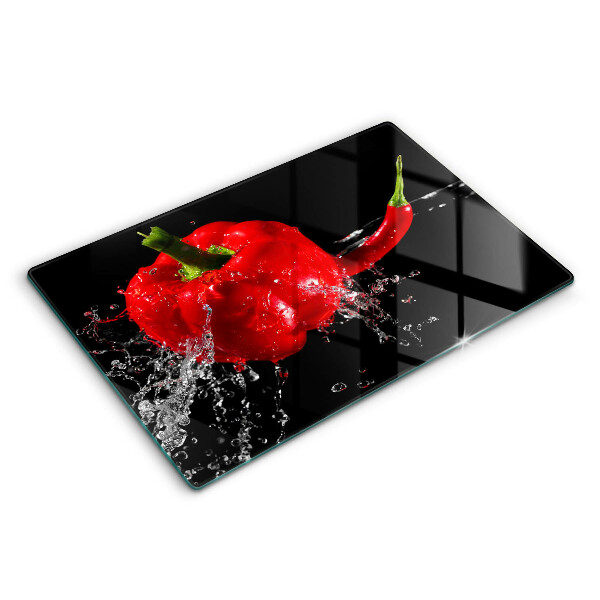 Cutting board Red peppers in water