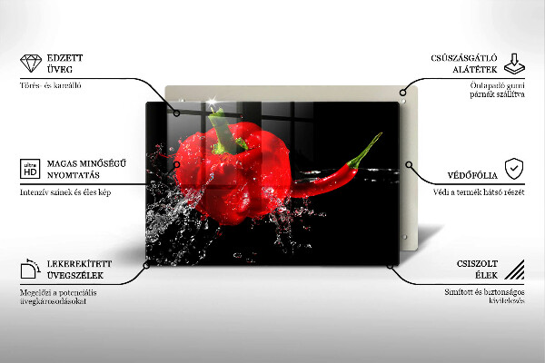 Cutting board Red peppers in water