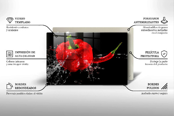 Cutting board Red peppers in water