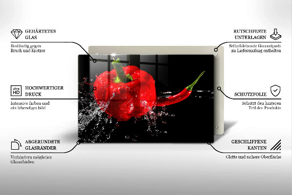 Cutting board Red peppers in water